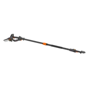 Side view of a telescopic pole saw with an extendable shaft and cutting blade.