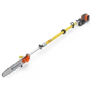 Side view of a Husqvarna pole saw designed for extended reach cutting.