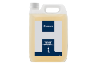 Front view of a Husqvarna pressure washer vehicle cleaner and wax container.