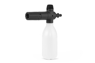 Front view of a spray bottle with a nozzle attachment.