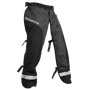 Front view of Husqvarna chainsaw protective trousers with reflective bands.