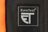 Close-up of a EuroTest logo on fabric.