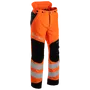 Front view of Husqvarna work trousers with reflective stripes.