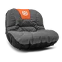 Front view of a Husqvarna seat cushion with the brand logo.