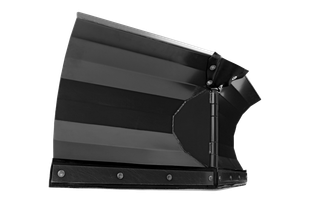 Side view of a heavy-duty snow plow blade with reinforced edges.