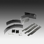 Top view of a set of metal blades and brackets with screws and bolts.