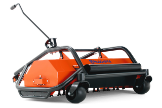 Front view of a Husqvarna commercial front mower with cutting deck.