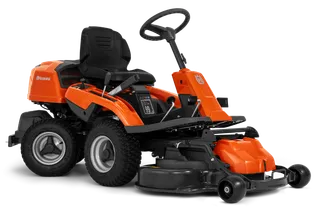 Side view of a Husqvarna commercial front mower with cutting deck.