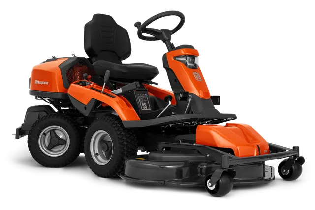 Külgvaade Husqvarna lõikekorpusega niidukist.