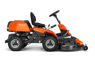 Side view of a ride-on mower with visible cutting deck.