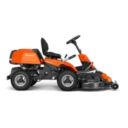 Side view of a ride-on mower with visible cutting deck.