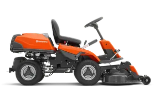 Side view of a Husqvarna ride-on mower with cutting deck.