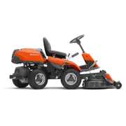 Side view of a Husqvarna ride-on mower with cutting deck.