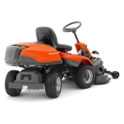 Rear view of a Husqvarna commercial front mower with cutting deck.