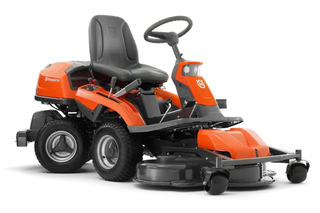 Front view of a Husqvarna commercial front mower with cutting deck.