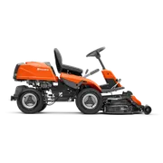Side view of a Husqvarna ride-on mower with cutting deck.