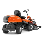 Rear view of a Husqvarna commercial front mower with cutting deck.
