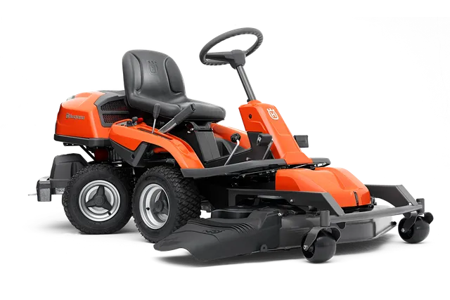 Side view of a Husqvarna ride-on mower with cutting deck.