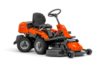 Front view of a Husqvarna commercial front mower with cutting deck.