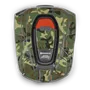 Bovenaanzicht van een Husqvarna Automower met een camouflagepatroon.