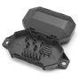 Top view of a Husqvarna junction box with multiple connectors.