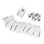 Top view of a set of replacement blades and screws for a robotic lawn mower.