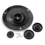Top view of a set of circular cutting blades and accessories, including screws.