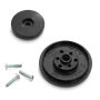 Top view of Husqvarna replacement parts including discs and screws.