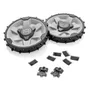 Top view of two Husqvarna robotic lawn mower wheels with additional components.