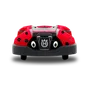 Front view of a Husqvarna robotic lawn mower with a ladybug design.