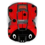 Top view of a robotic lawn mower with a ladybug design.