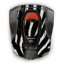 Vista superior de un robot cortacésped Husqvarna con diseño de cebra.