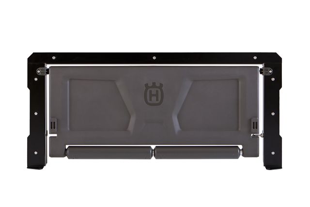 Front view of a Husqvarna wall-mounted storage rack.