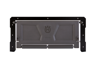 Front view of a Husqvarna wall-mounted storage rack.