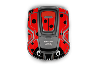 Вид зверху на газонокосарку Husqvarna Automower 315 із зображенням сонечка.