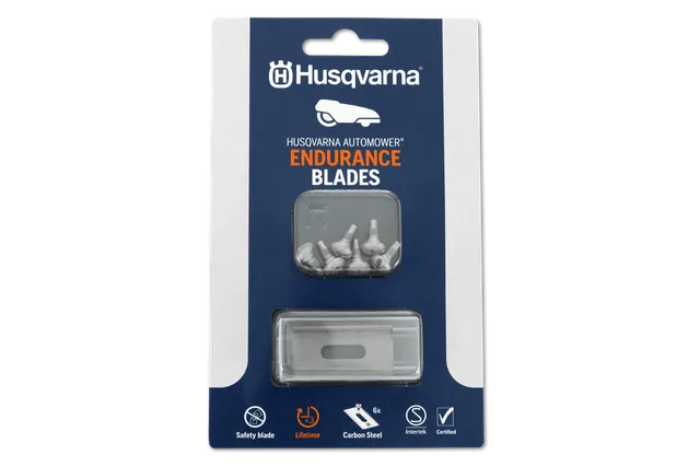 Husqvarna Automower Endurance-knivarna förpackning där knivarna och deras funktioner visas.