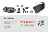 Kit includes Automower iQ AWD Series Mower, charging station, RS1 EPOS Reference Station, installation materials, 1 year of blades, operator's manual, and welcome guide.