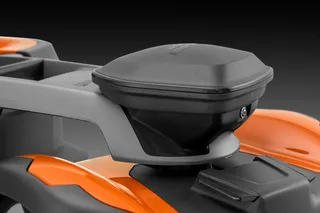 Close-up view of a robotic lawn mower's navigation system.