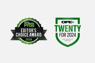 Two award badges for Green Industry Pros Editor's Choice Award 2024 and OPE+ Twenty for 2024 New Product Awards.