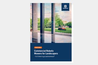 Cover of a white paper titled 'Commercial Robotic Mowers for Landscapers' with a robotic mower in a park.