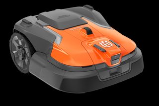Front view of a robotic lawn mower.