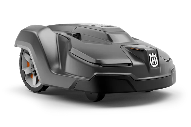 Vue latérale d’un robot tondeuse Husqvarna.