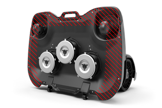 Front view of a Husqvarna commercial front mower with cutting deck.