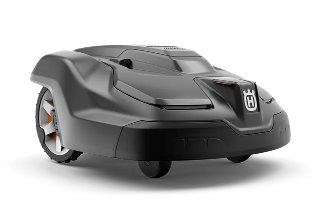 Side view of a Husqvarna robotic lawn mower.