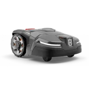 Vista lateral de un robot cortacésped Husqvarna con diseño elegante y ruedas visibles.