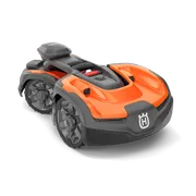 Robotgräsklippare med Husqvarna-varumärket som visar upp dess design.