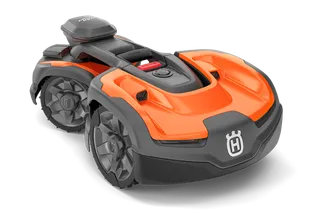 Robotgräsklippare med Husqvarna-varumärket som visar upp dess design.