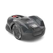 Side view of a Husqvarna robotic lawn mower with visible control panel.