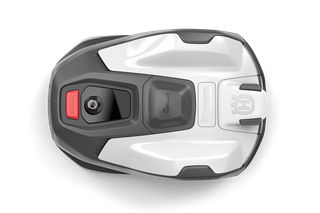 Top view of a robotic lawn mower.