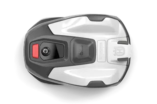 Top view of a robotic lawn mower.